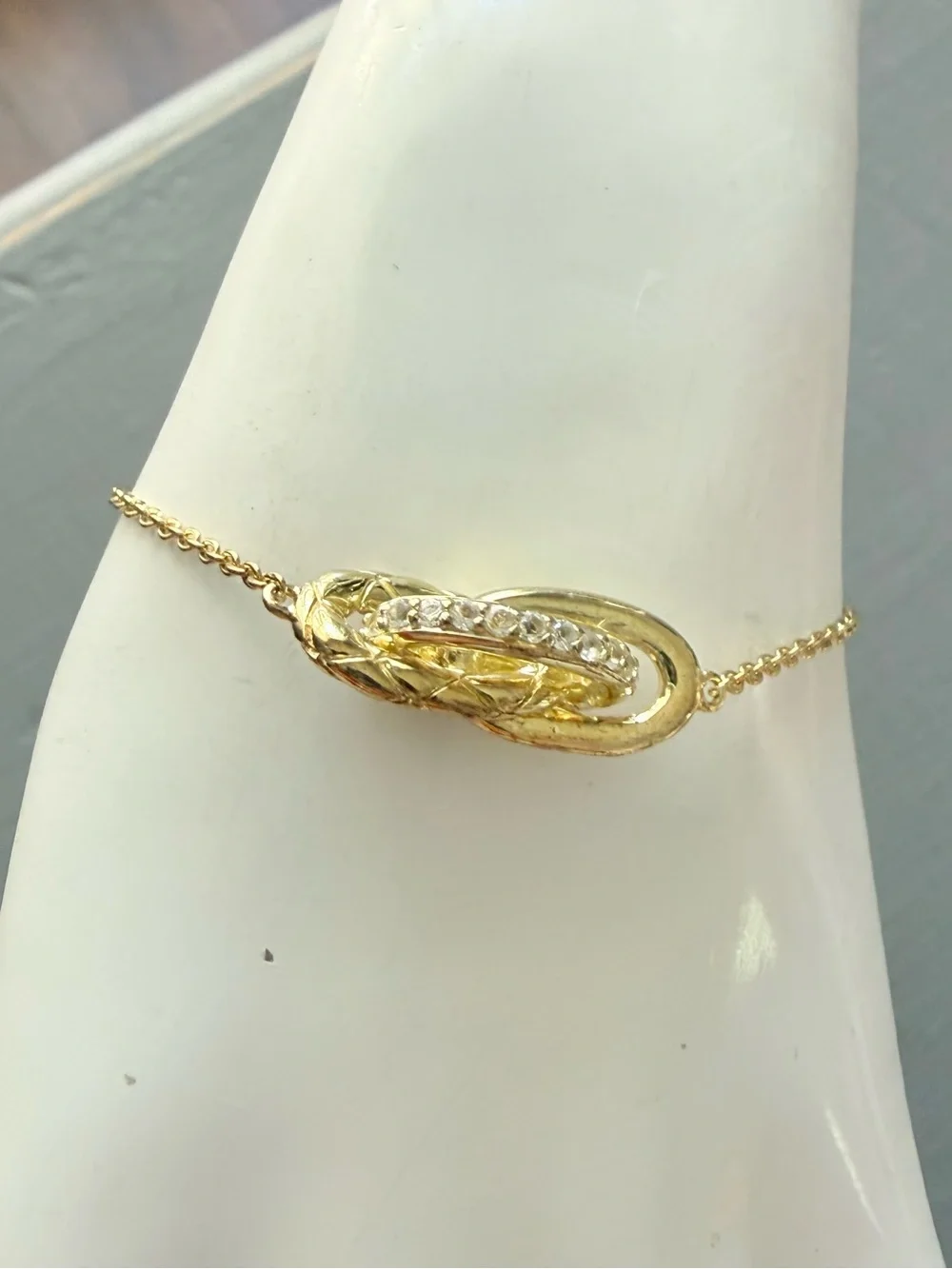 Judith Ripka 14k Gold Clad 925 Sterling  Knot Link Bracelet Crystal Accent NEW